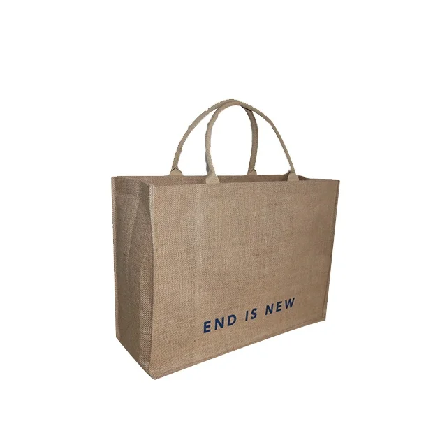 

MOQ=100pcs Custom Logo Printed Factory Wholesale Reusable Eco Friendly Burlap Nature Jute Tote Bag