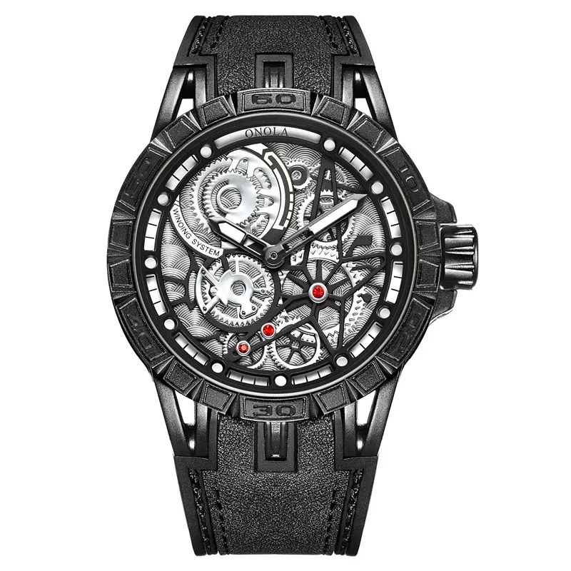 

ONOLA Fashion Classic Unique Design Imitated Mechanical Sports Men's Watch Waterproof Japan Movement Quartz Black military Watch
