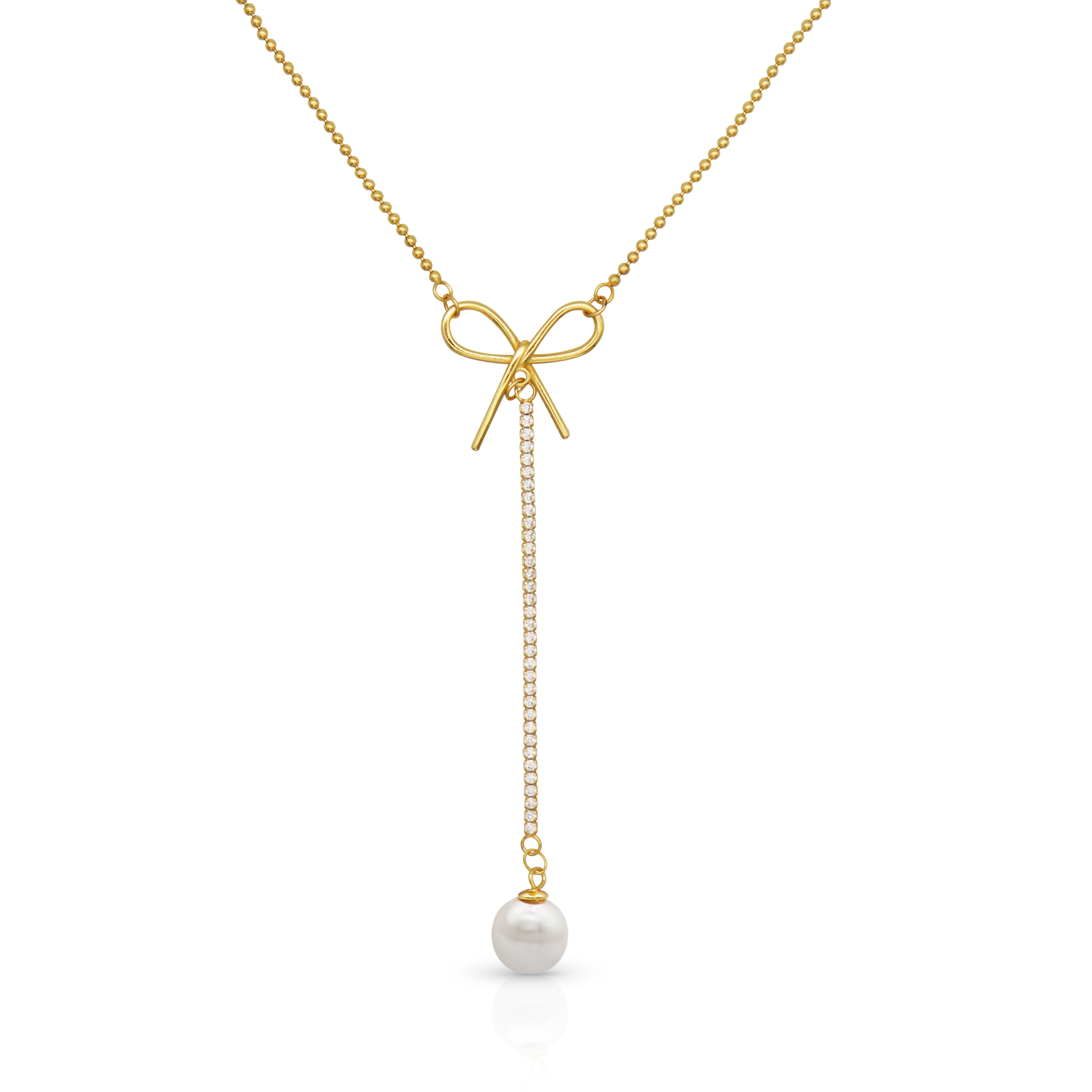 

Chril April 925 sterling silver gold plated Bowknot pearl necklaces for women