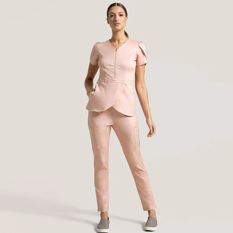 

Wholesales women wear stylish scrub suits hospital uniform pant suits solid color unisex operating uniform, Customized