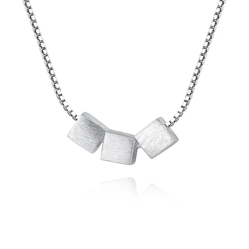 Wholesale New Fashion 925 Silver Link Chain Necklace for Women Three Squares Geometric Design for Wedding Gift Engagement