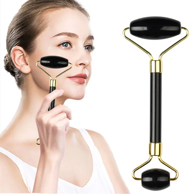 

hot sale 100% natural black obsidian roller anti aging and slimming face massager gua sha Jade Facial massage Roller