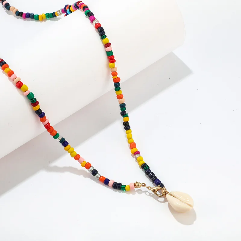 

European and American Colorful Seed Beads Necklace Womans Bohemian Shell Necklace Choker For Women, Green