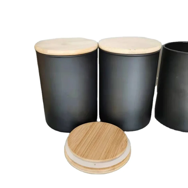 

Black frosted high borosilicate glass storage jar storage bottles with bamboo lid, Transparent