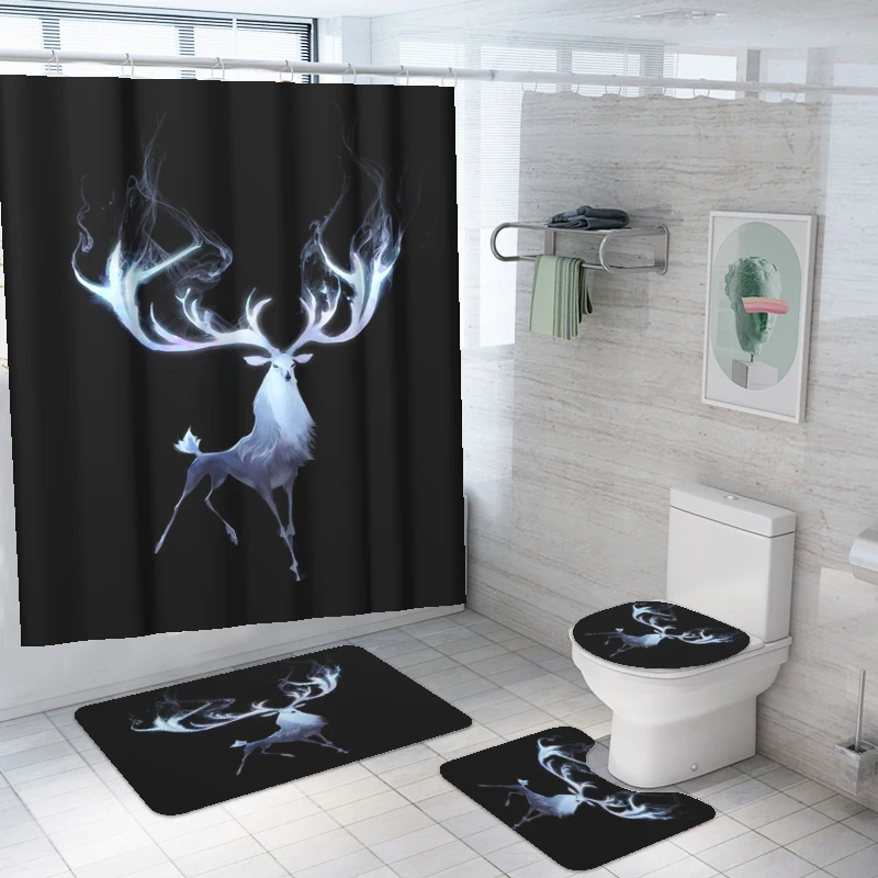 

Fancy Machine Washable Shower Curtain Set, High Quality Digital Printed Deer Shower Curtain Hotel, Customized color