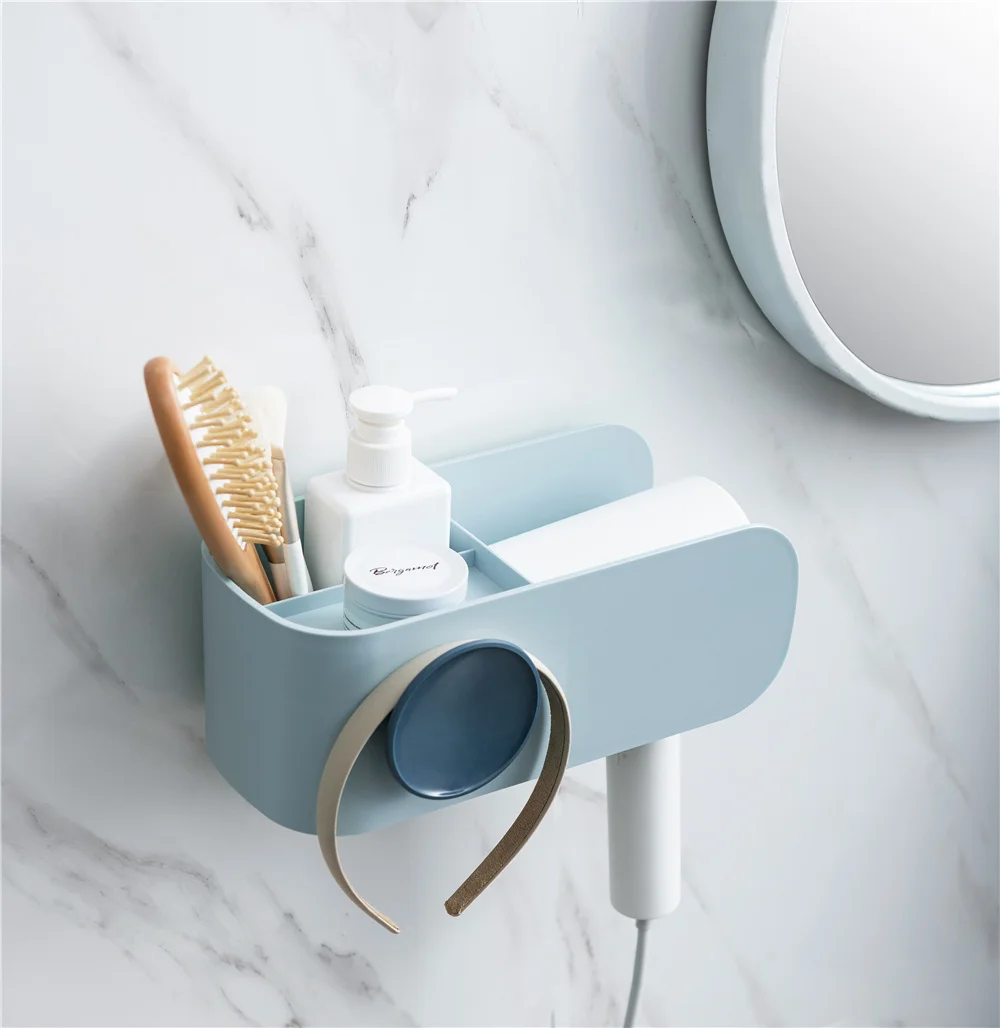 

Pinmoo self adhesive hair dryer storage organizer for hair dryer bathroom storage rack