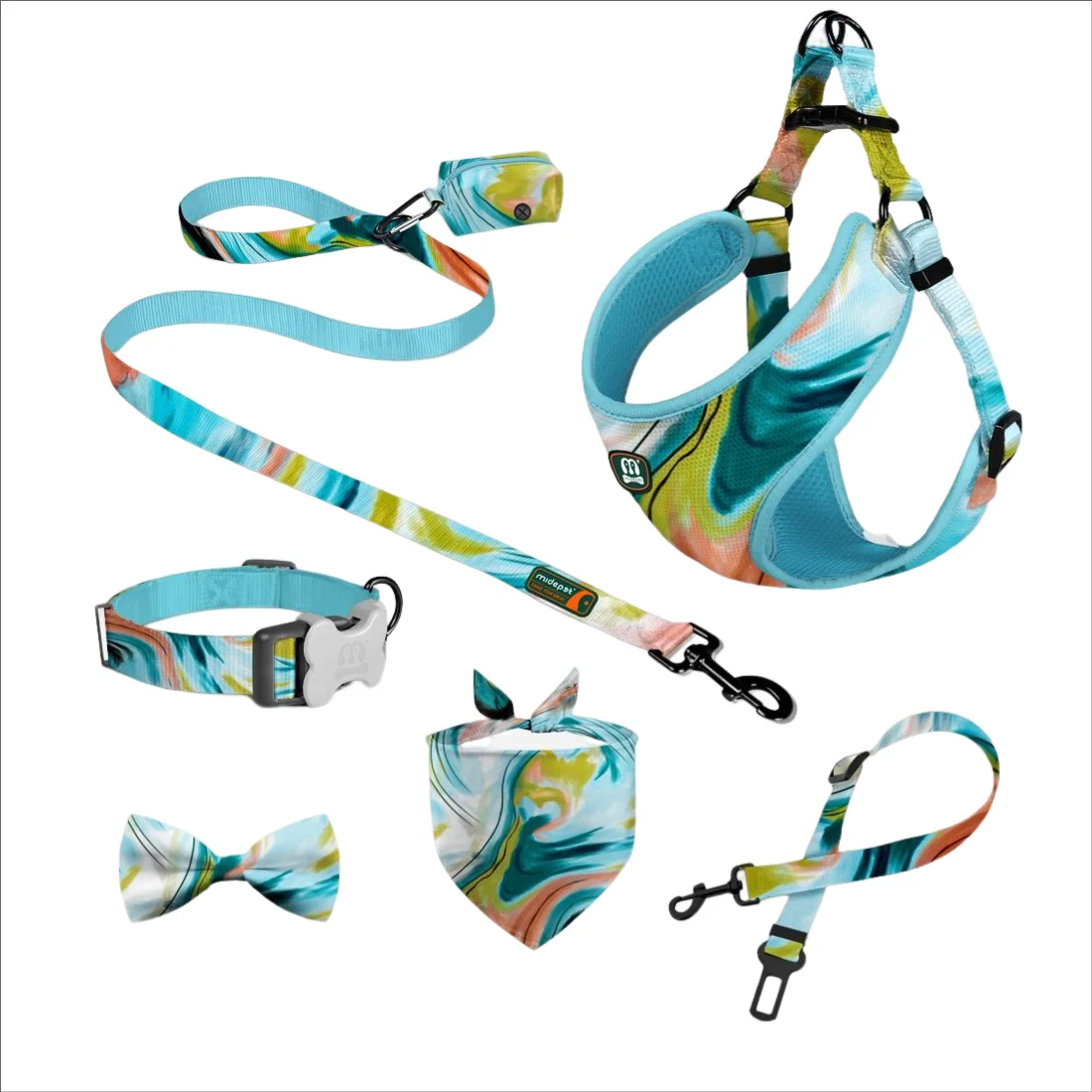 

MIDEPET In Stock Dropshipping Accept 7 Pcs Soft Padded Adjustable Reflective Pet Dog Collar And Leash Harness Set, Multi color,customized