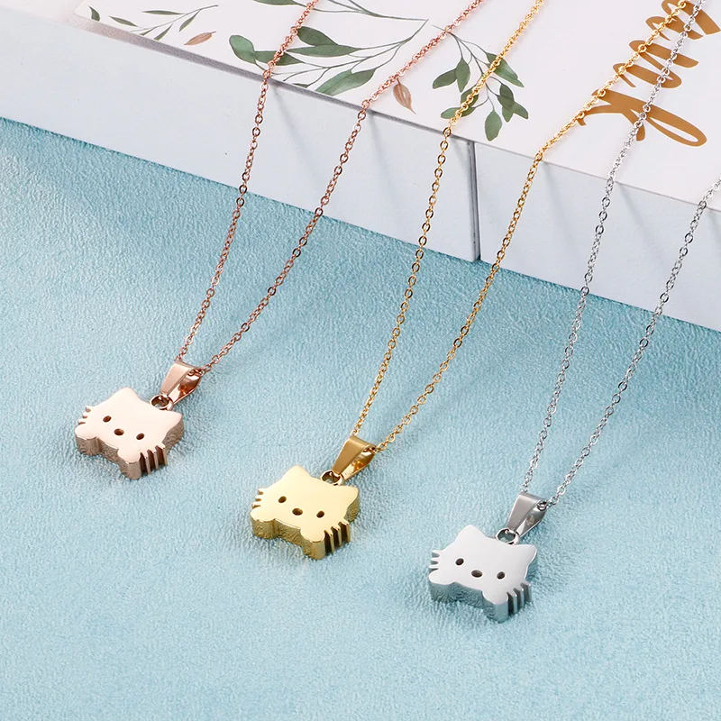 

Cartoon Design Non Tarnish Stainless Steel Gold Plated Cute Hello Kitty Pendant Necklace For Young Girls
