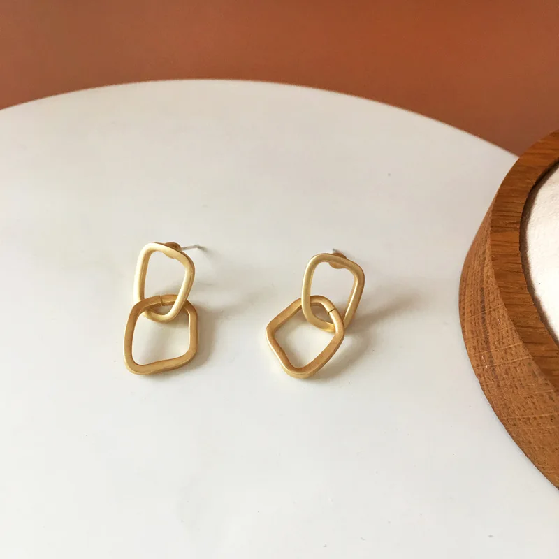 

Minimalist Design S925 Sterling Silver Needle Matte Irregular Geometric Stud Earrings Hypoallergenic Hollow Square Drop Earrings