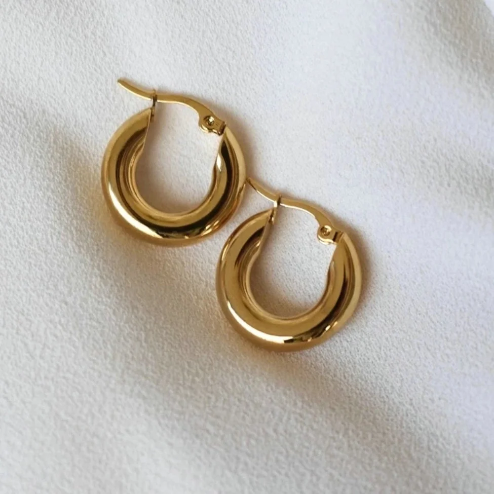 

20mm 23mm 30mm titanium steel Metallic smooth earrings 18K gold IP plated stainless steel hoop earrings