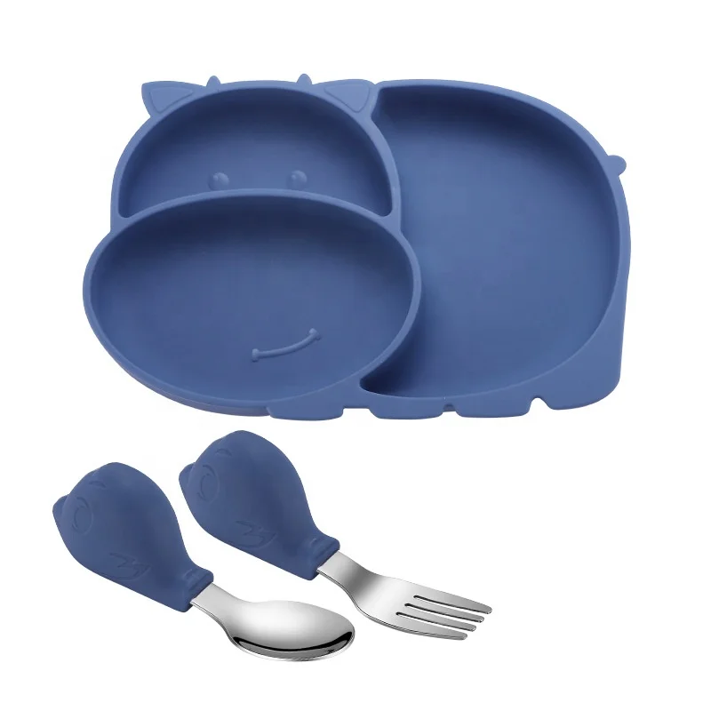 

Baby Feeding Plate with Strong Suction Bottom Cutlery Set Eco-friendly Dinnerware Sets Cow Plato Silicone Not Support Accept