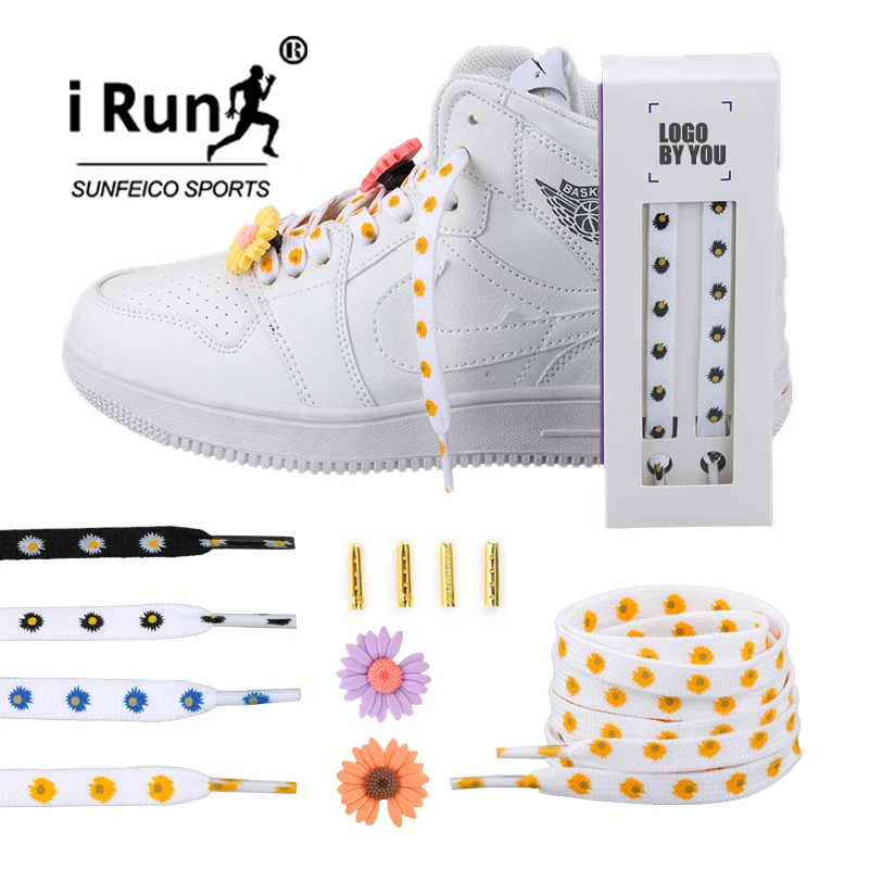 

iRun Promotion Flower Shoe Lace Accessories Shoelace Hot Sale Yellow Charms Set With Sparkle Glitter Metal Tips