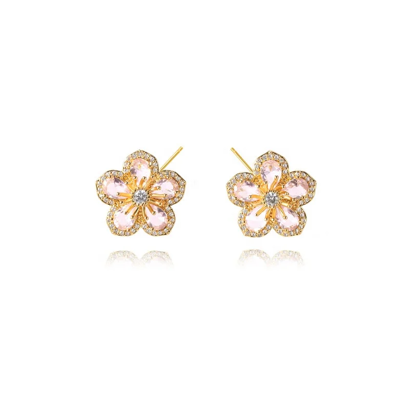 

Pink diamond zirconia jewelry summer flower shape stud earrings