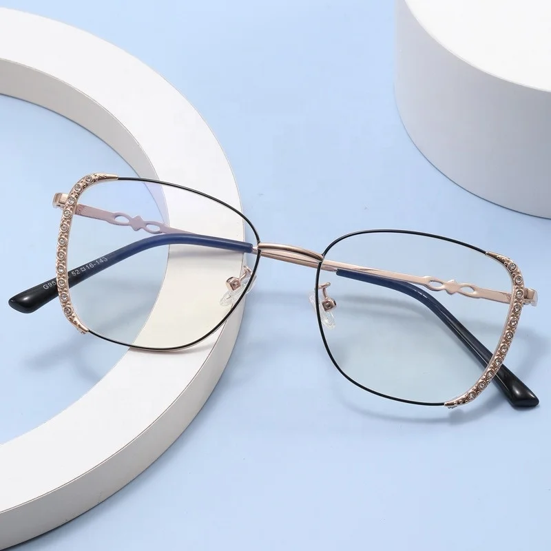 

Good Quality Metal Optics Frame Prescription Eyeglasses Fashion Big Frames Women Anti Blue Light Glasses for Compute