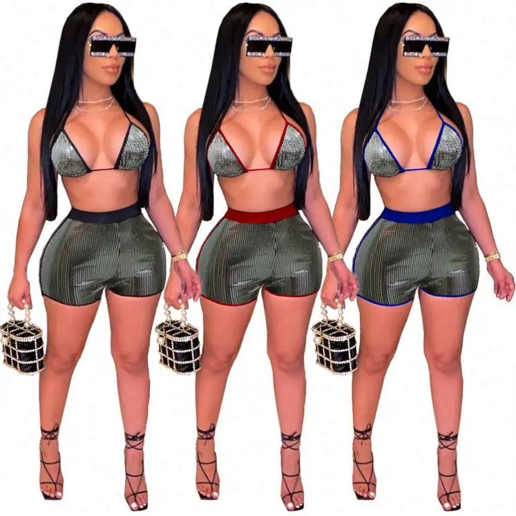 

FASHIONWINNIE Hot Sale Women Fashion Clothes 2021 Summer Sexy Backless 2 Piece Short Set Two Piece Set Women Clothing