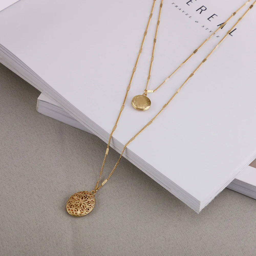 

Vintage hollow out double pendant metal plating Necklace, Customizable