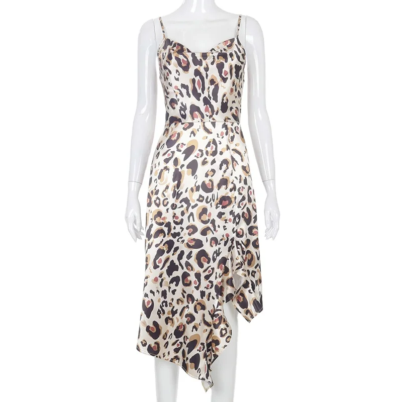 

Wholesale Leopard Print Casual Dresses 2021 New Arrival Sleeeveless Side Split Womens Dress Fashion Streetwear, 2 colors