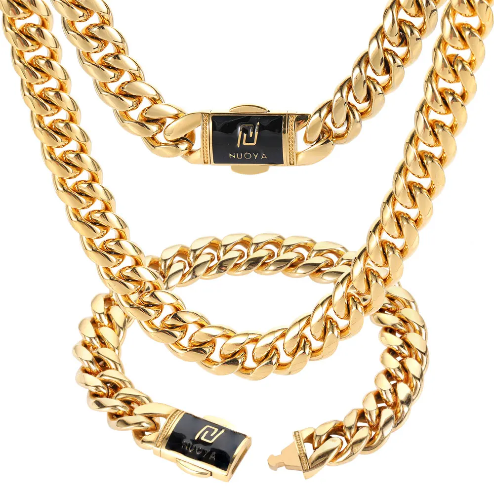 

Hip Hop Cuban Link Necklace Chain Gold Plated Men Stainless Steel Chain Necklace Jewelry, Silver/gold