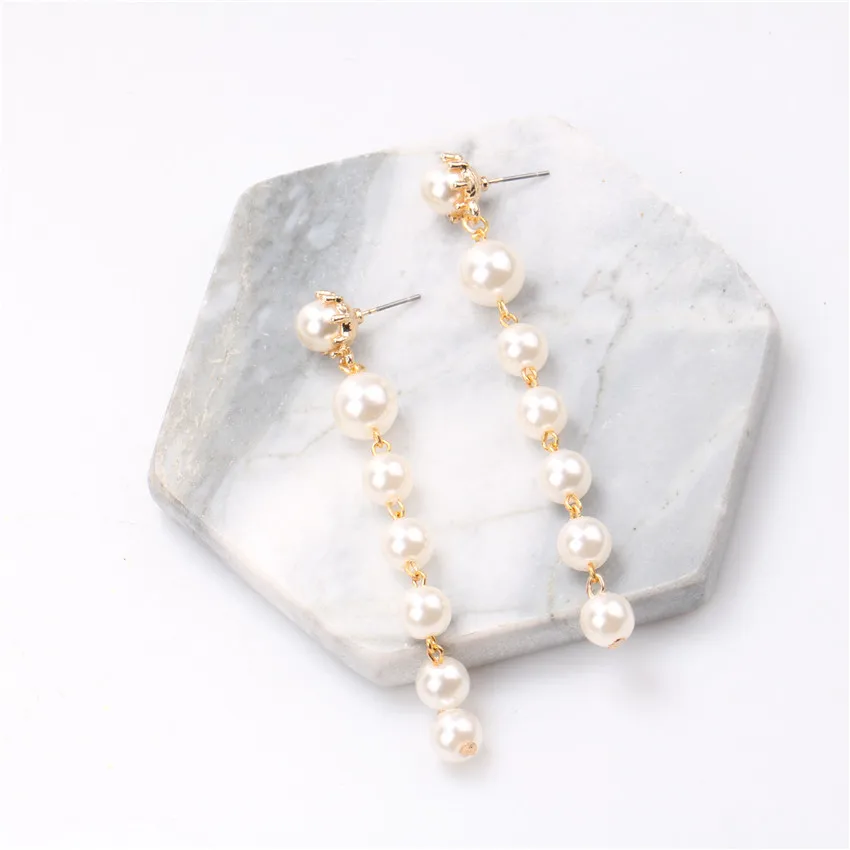 

Fashion Jewelry Women's Earrings Pearl Hoop Drop Earrings For Women Long Circle Geometric Earring, Gold,