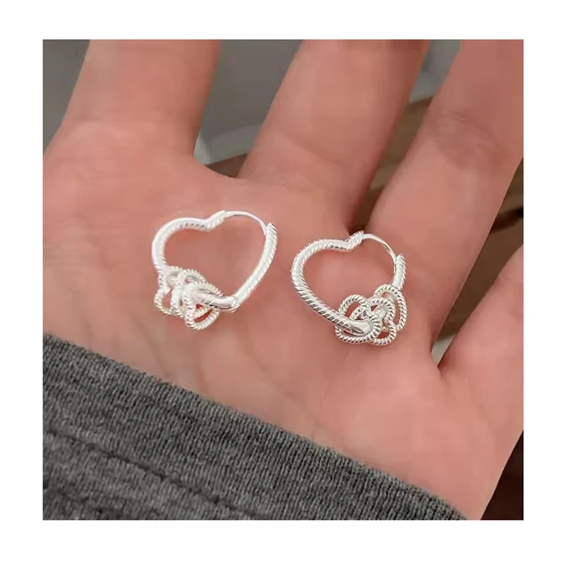 Fashion Wild 925 Sterling Silver Hollow Heart Shape Hoop Earrings for Women New Year Jewelry