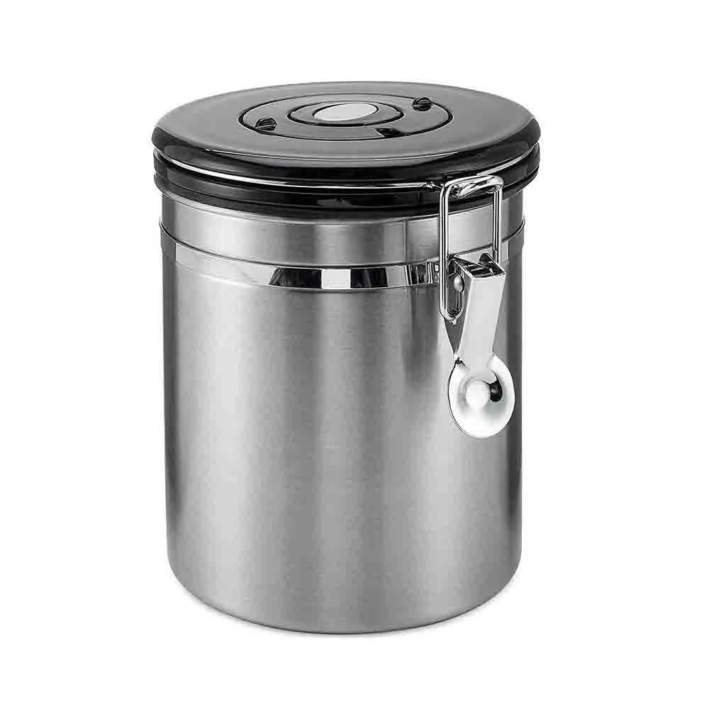 

Wholesale Stainless Steel Airtight CO2 Storage Jars Valve Biscuit Coffee Bean Container airtight coffee canister