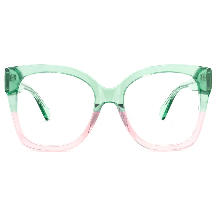 

2021 Brand Zeelool OP01977 Best Quality Large Fresh Color Mixed Pink and Green Acetate Rectangle Eyeglasses with Metal Hinges, Multi colors