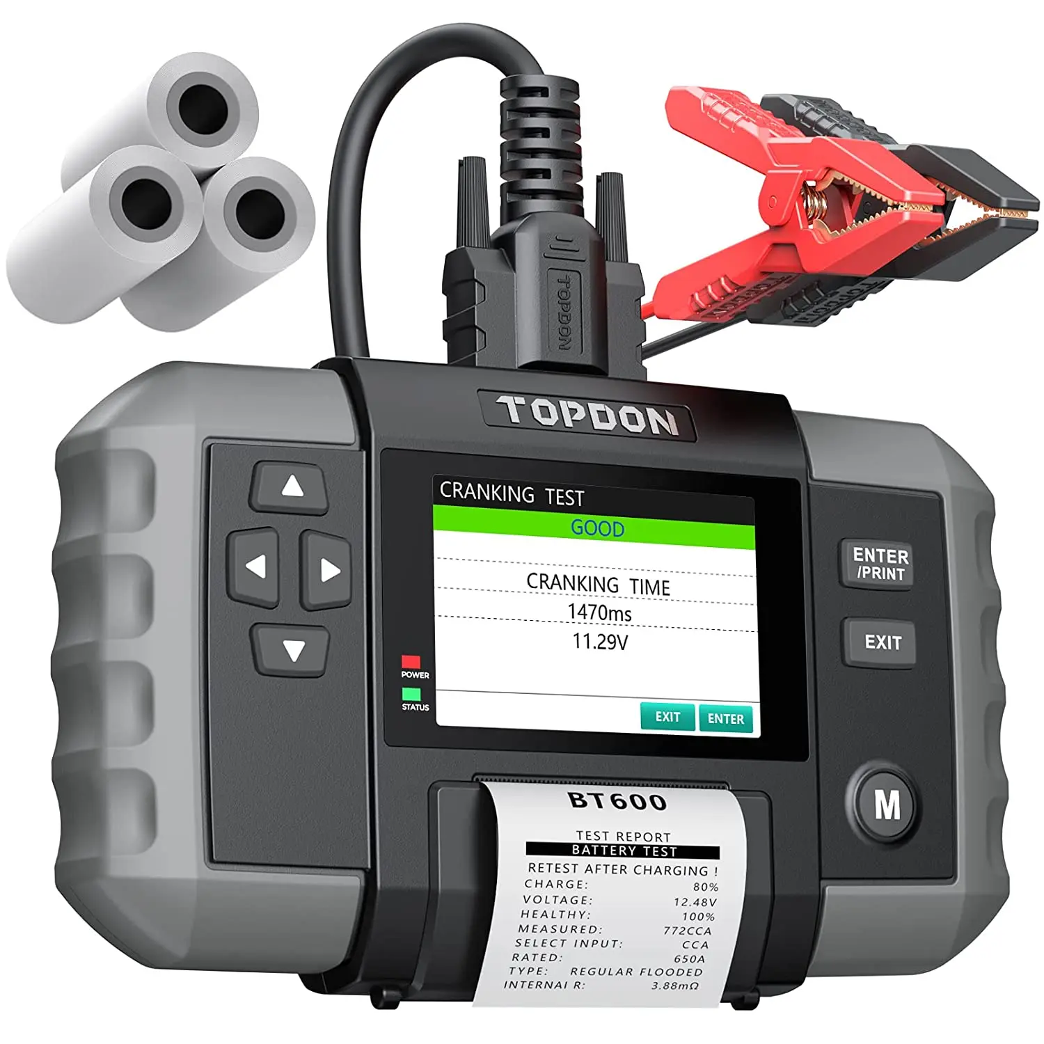 

TOPDON Factory Supply BT600 New Arrival 12V 24V Vehicle Automotive Car Battery Cranking Charging Tester Analyzer with Printer