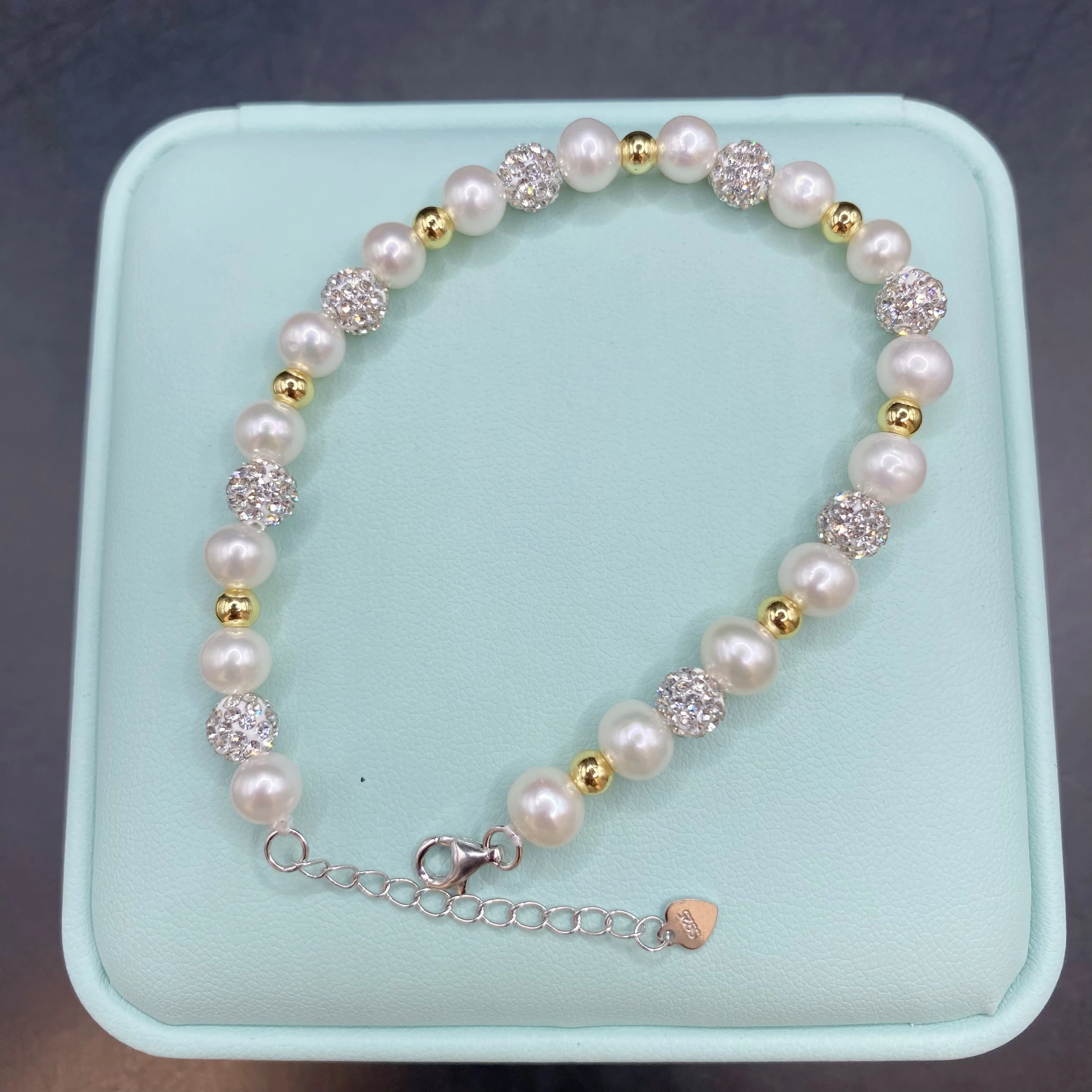 Fashion Natural Freshwater Pearl Bracelet White Color 925 Sterling Silver Round Bead Gold Plated Bracelet Jewelry for Women
