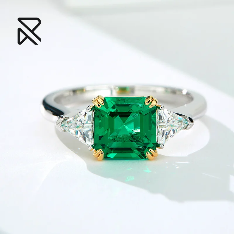 

In stock square lab emerald rings women marriage 14k 18k white rose gold plated ring sterling silver 925 jewellery, Customized color acceptable