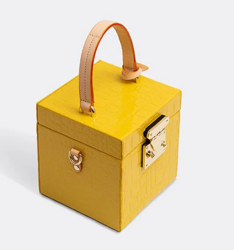 New Arrival Square Box Handbags Mini Genuine Ladies Leather Handbags