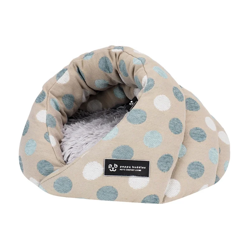 

Peppy Buddies Pet Cave bed Soft Plush Polo Dots Burrow Cave Hooded Bed for Small Dogs and Cats