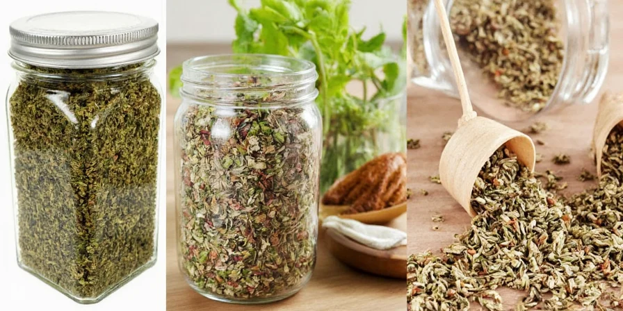 Dried herbs stored in labeled freezer bags
