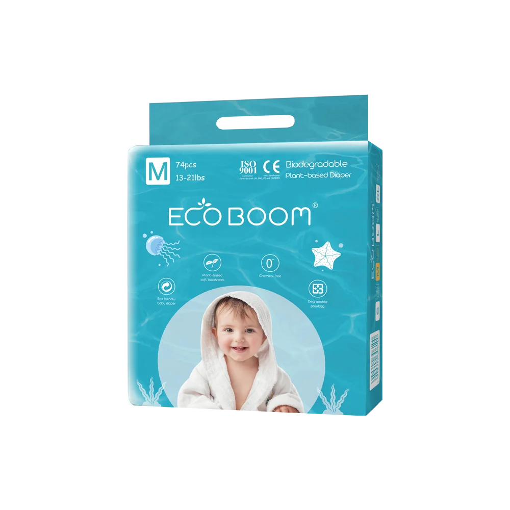 

ECO BOOM M size Plant based Disposable natural biodegradable organic Baby Diapers looking for agent, Pure white