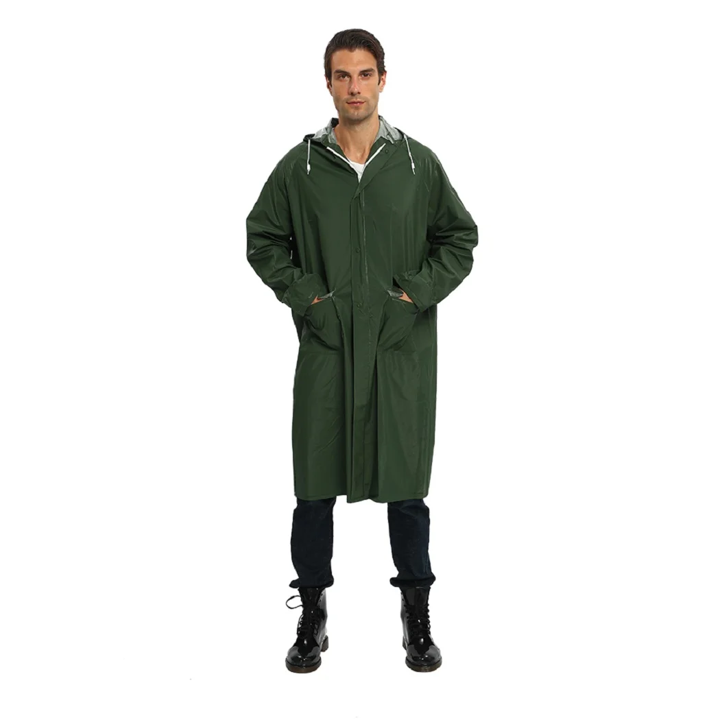 

High quality long adult heavy duty long rain coat pvc polyester waterproof windproof reusable fabric raincoat for men and women, Yellow,army green