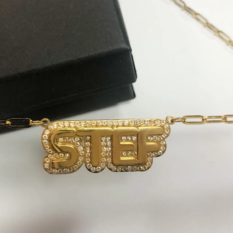 

Stainless Steel Custom Name Necklace CZ Diamond Gold Plated Neckalces For Women
