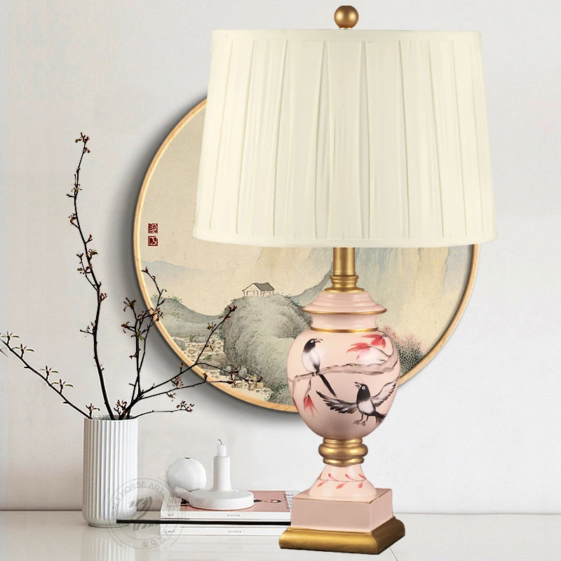 Hot products luxury oriental table led reading lamp modern porcelain blue and white ceramic led desk home decorative table lamp