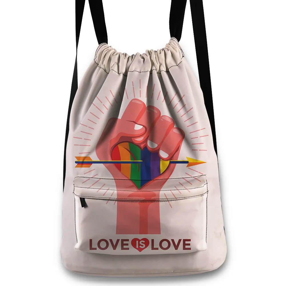 

2022 Hot Sell Polyester Pride Day LGBT Rainbow Makeup Cosmetic Custom Logo for Unisex Lesbians Gay Drawstring Backpack Bag