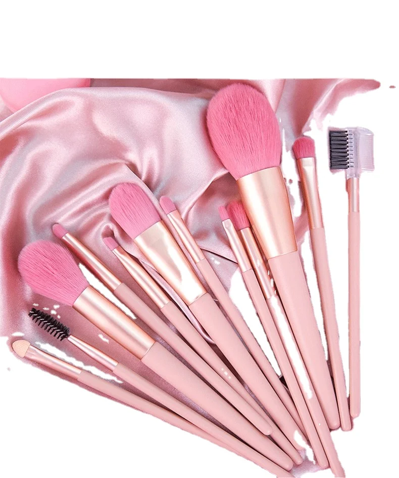 

HZM 12PCS Custom free Label Pink Makeup Brush set Wood Handle Luxury Beauty Synthetic Hair Cosmetics Brushes Kit Private label