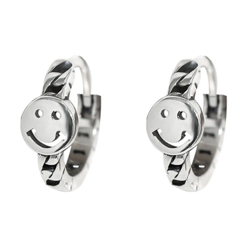 925 Silver Earrings Smile hoop Earrings For Women Fashion Jewelry Retro Earring