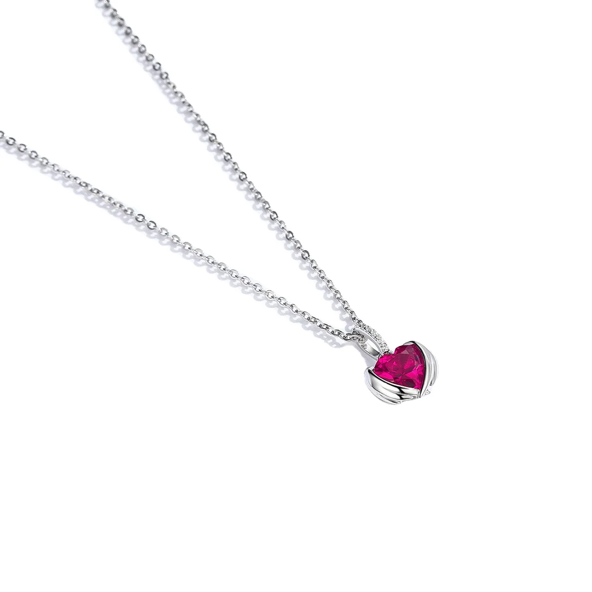 

Genuine 925 Sterling Silver Red Guardian Hearts Cubic Zirconia Chain Necklace Fine Jewelry
