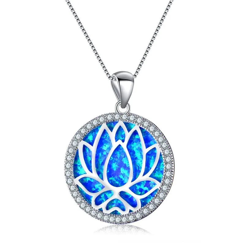 

Jewelry Necklace Pendant Neckchain For Women Round Opal Hollow Lotus Pendant Jewelry Wholesale 925 Sterling Silver Necklace