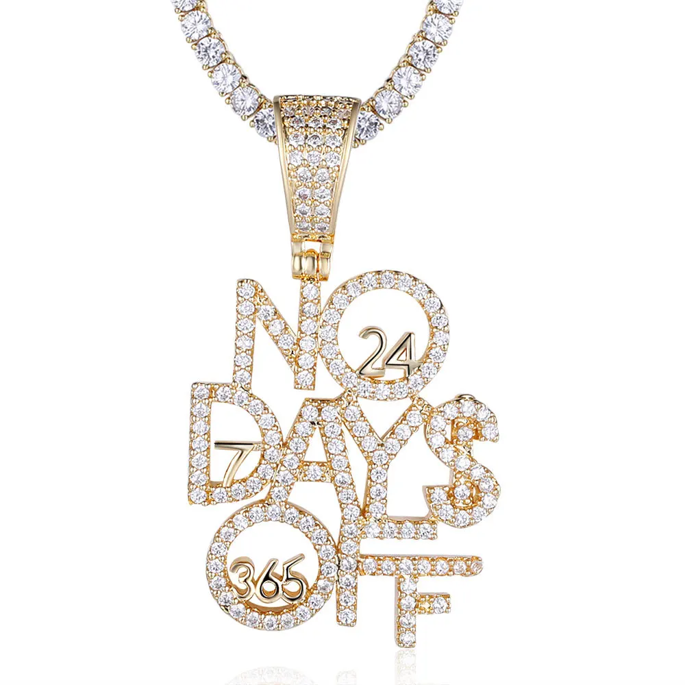 

2021copper micro-zircon diamonds pendant men's hip-hop jewelry pendant necklace silver zircon NO DAYS OFF letter pendant
