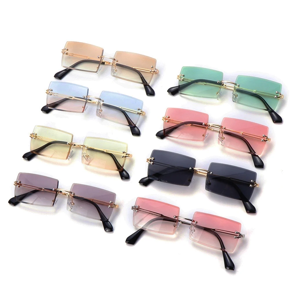 

2021 Retro Vintage Super hot Eyewear Fashion Men Women Tinted Small Rectangle Rimless Sunglasses, 5colors