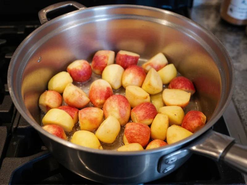 Fresh apples cooking in stainless steel pot