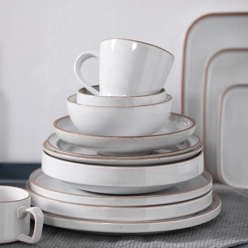 

Wholesale Morandi White Dinner Plate Set Ceramic Tableware Set for 2/4/6 Person use for weding gift