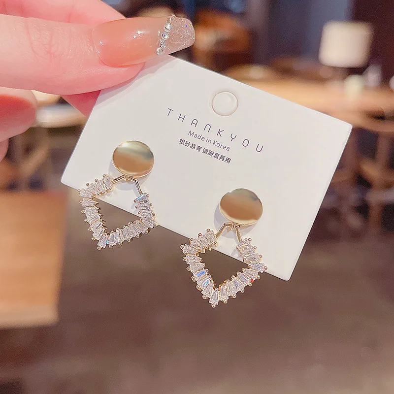 

Good Quality S925 Post Zircon Square Drop Earring Gold Plated Crystal CZ Geometric Hoop Earring For Girls Party