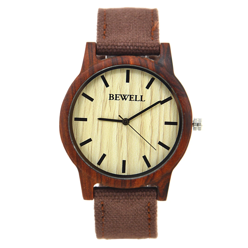 

Ready to ship OEM welcome Men's Wooden Watch Canvas strap Quartz watches
