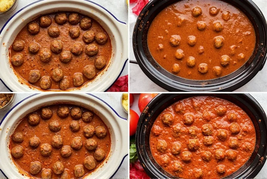 Variety of crockpot meatballs with different sauce variations showing how to customize the classic recipe