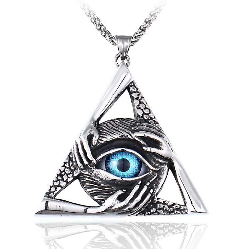 

SS8-578P steel soldier triangle skull eye pendant choker necklace 316l stainless steel creative chain vintage gift jewelry