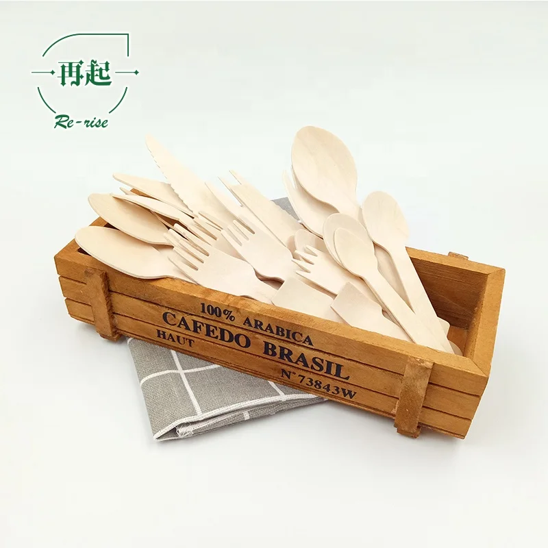 
Top Quality Custom Logo Branded Hot Stamped Printed Wood Disposable Spoon Fork Knife 